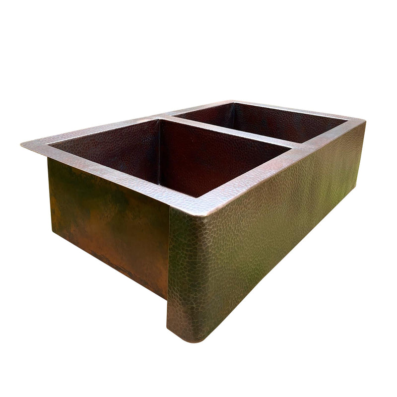 Hammered Copper Double Bowl Farmhouse Sink - Nocturn