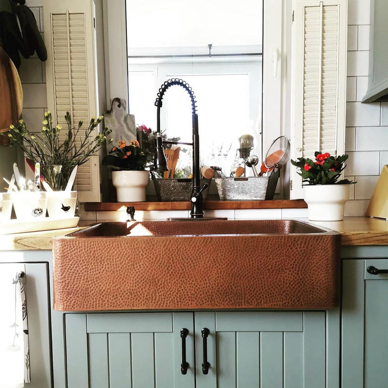 Hammered Copper Single Bowl Farmhouse Kitchen Sink-Deluxe