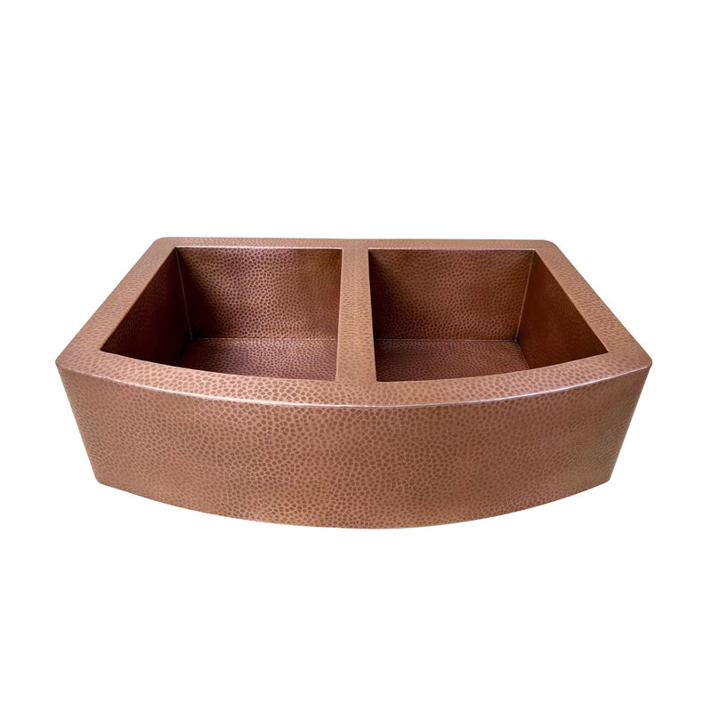 Double-Bowl Hammered Copper Farmhouse Kitchen Sink - Kova