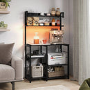 Kitchen Bakers Rack with Power Outlet 5-Tier Microwave Oven Stand with LED Lights by LJGDeals