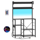 Kitchen Bakers Rack with Power Outlet 5-Tier Microwave Oven Stand with LED Lights by LJGDeals