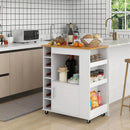 Kitchen Cart on Wheels with Bamboo Top and 6-Bottle Wine Rack-White by LJGDeals