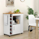 Kitchen Cart on Wheels with Bamboo Top and 6-Bottle Wine Rack-White by LJGDeals