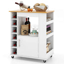 Kitchen Cart on Wheels with Bamboo Top and 6-Bottle Wine Rack-White by LJGDeals