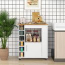 Kitchen Cart on Wheels with Bamboo Top and 6-Bottle Wine Rack-White by LJGDeals