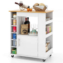 Kitchen Cart on Wheels with Bamboo Top and 6-Bottle Wine Rack-White by LJGDeals