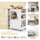 Kitchen Cart on Wheels with Bamboo Top and 6-Bottle Wine Rack-White by LJGDeals