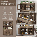 Kitchen Freestanding Hutch Cabinet with Microwave Countertop-Brown by LJGDeals