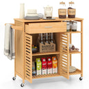 Kitchen Island Cart on Wheels with Sturdy Bamboo Frame-Natural by LJGDeals