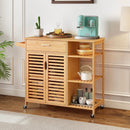 Kitchen Island Cart on Wheels with Sturdy Bamboo Frame-Natural by LJGDeals