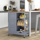 Kitchen Island Cart on Wheels with Rubber Wood Top and 3 Drawersand Removable Tray by LJGDeals