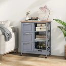 Kitchen Island Cart on Wheels with Rubber Wood Top and 3 Drawersand Removable Tray by LJGDeals