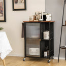 Mobile Serving Cart with Transparent Single Door Cabinet-Black by LJGDeals