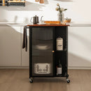 Mobile Serving Cart with Transparent Single Door Cabinet-Black by LJGDeals