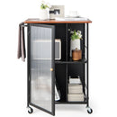 Mobile Serving Cart with Transparent Single Door Cabinet-Black by LJGDeals