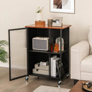Mobile Serving Cart with Transparent Single Door Cabinet-Black by LJGDeals