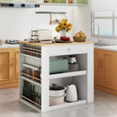 Modern Kitchen Island with Rubber Wood Countertop and Storage-White by LJGDeals