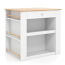 Modern Kitchen Island with Rubber Wood Countertop and Storage-White by LJGDeals