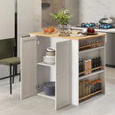 Modern Kitchen Island with Rubber Wood Countertop and Storage-White by LJGDeals