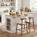 Kitchen Island with Storage with 2 Counter Height Solid Wood Bar Stools Set by LJGDeals