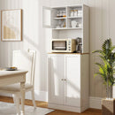 Kitchen Pantry Cabinet 67 Inch Freestanding Tall Cupboard with Microwave Shelf-White by LJGDeals