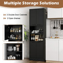 75 Inch Kitchen Pantry Cabinet Tall Cupboard with Doors and Shelves-Black