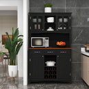 Kitchen Storage Cabinet Cupboard with Wine Rack and Drawers-Black