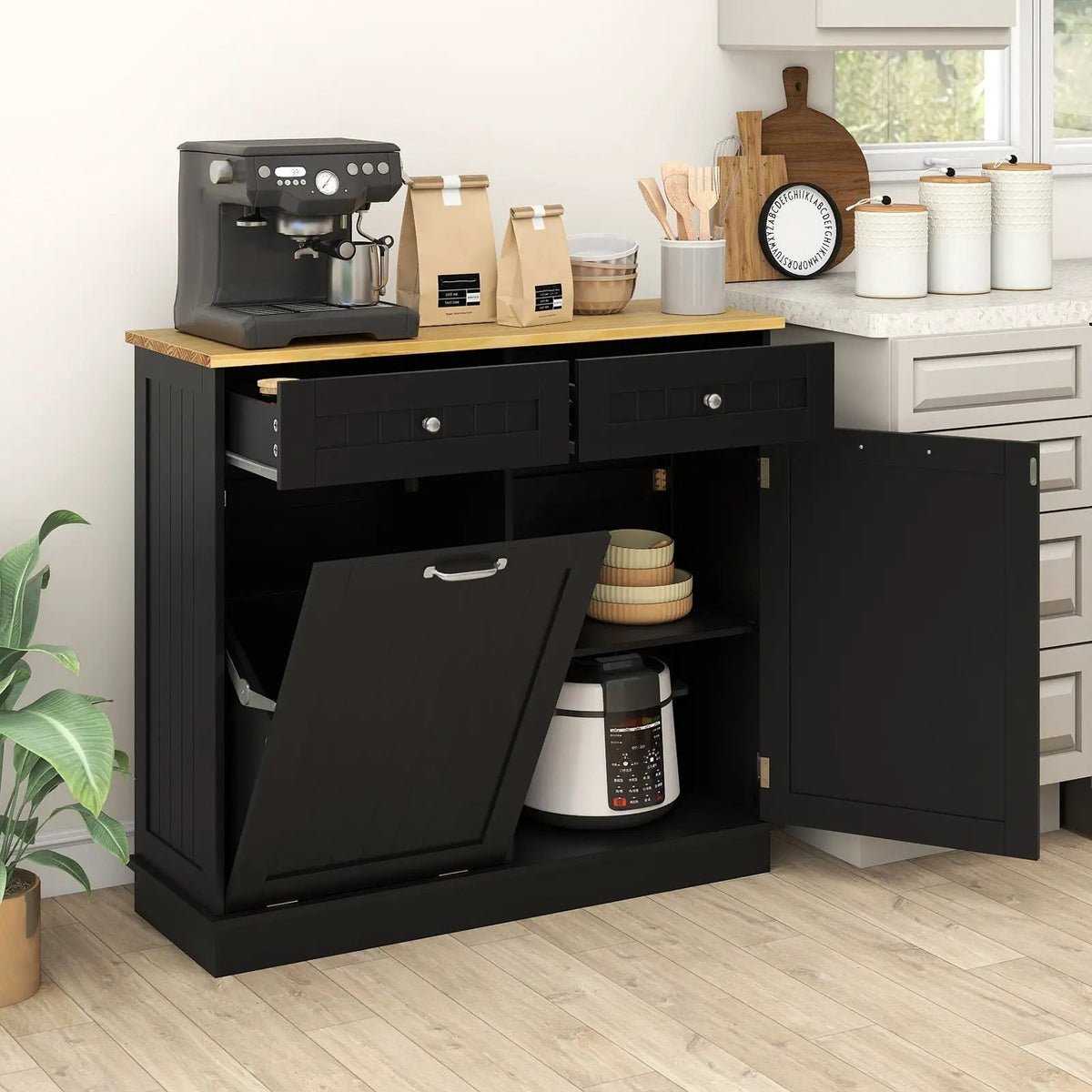 Kitchen Tilt Out Trash Cabinet with 2 Drawers and Adjustable Shelf, photo 3 of 33