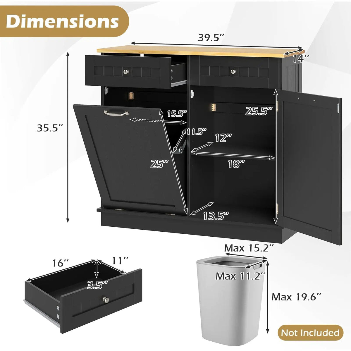 Kitchen Tilt Out Trash Cabinet with 2 Drawers and Adjustable Shelf, photo 17 of 33