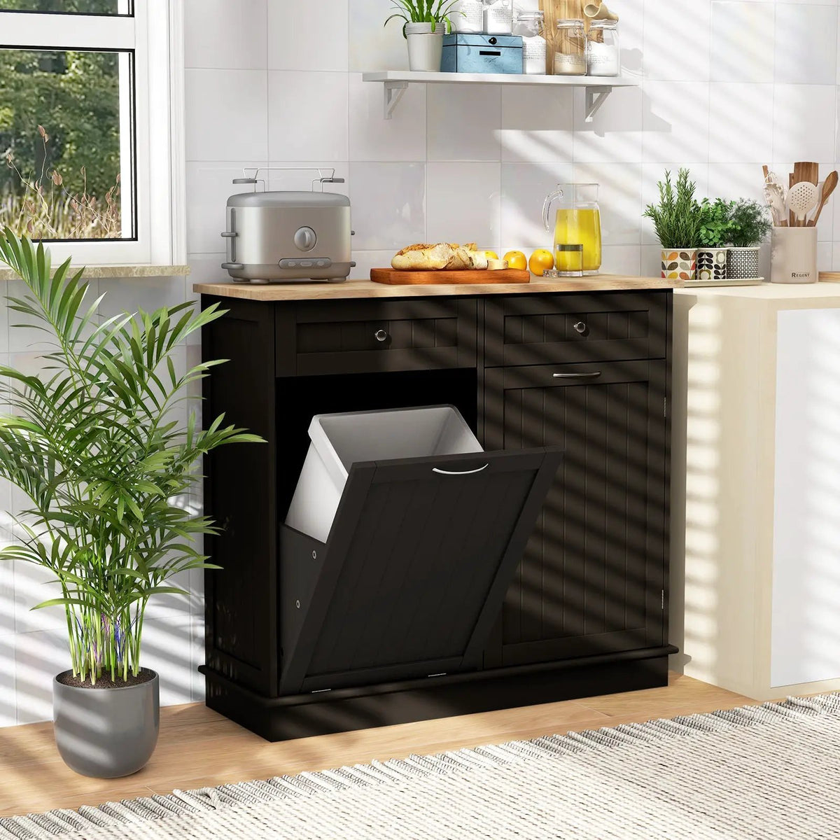 Kitchen Tilt Out Trash Cabinet with 2 Drawers and Adjustable Shelf, photo 4 of 33