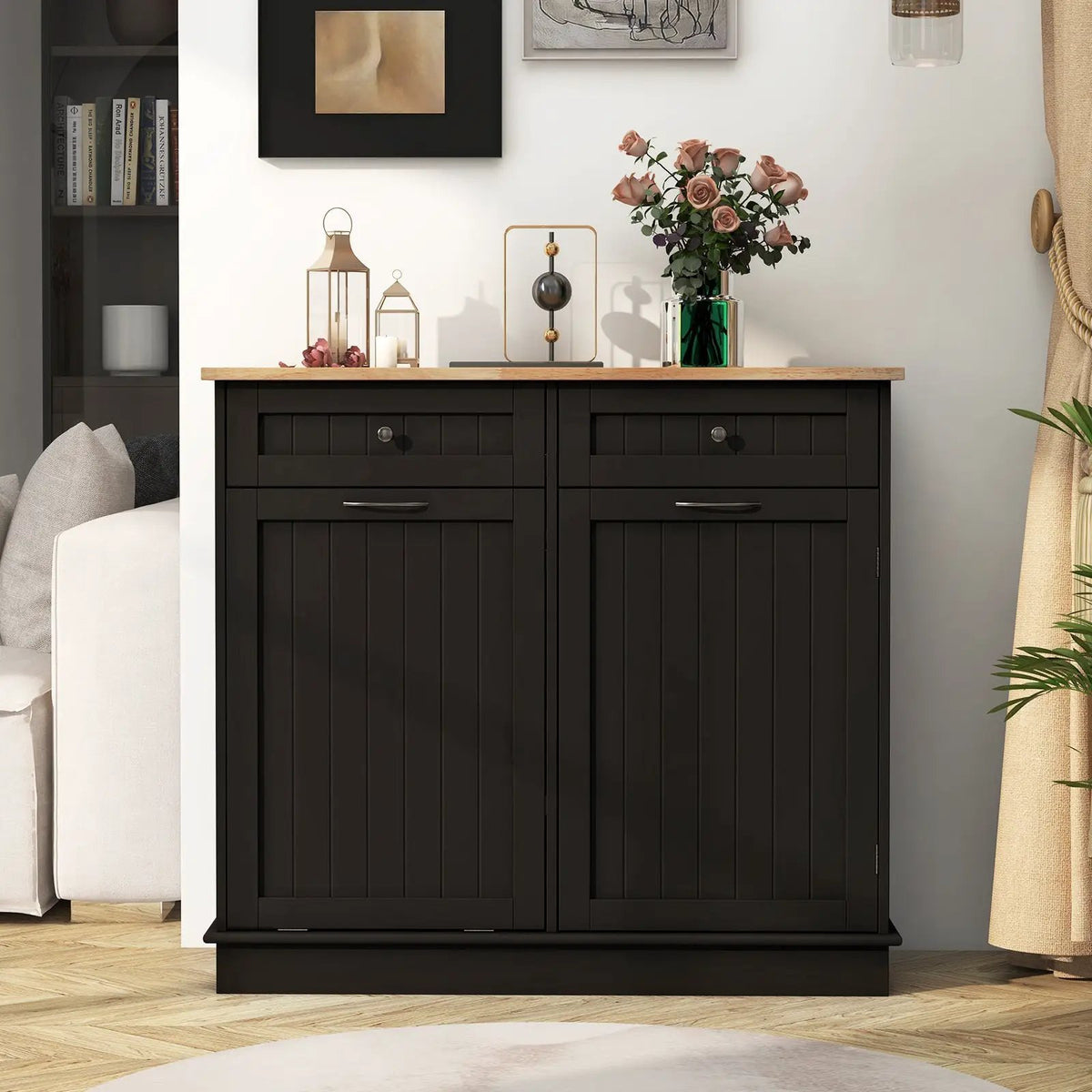 Kitchen Tilt Out Trash Cabinet with 2 Drawers and Adjustable Shelf, photo 8 of 33