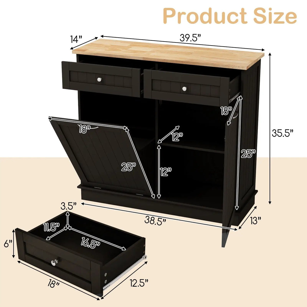 Kitchen Tilt Out Trash Cabinet with 2 Drawers and Adjustable Shelf, photo 16 of 33