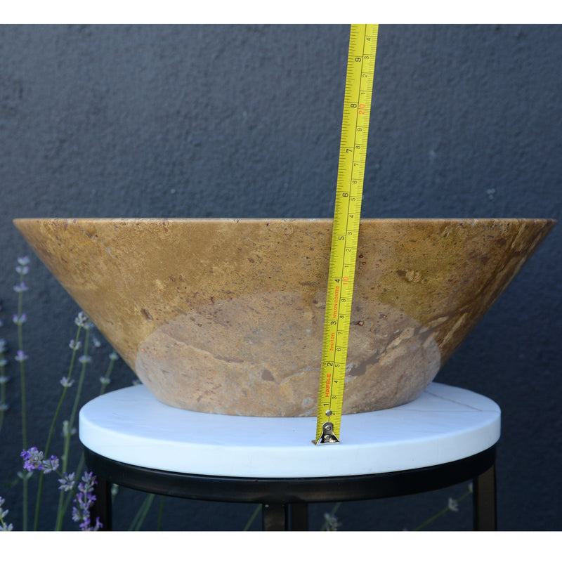 Noce Brown Travertine Vessel Sink - Handcrafted Carved Round, photo 10 of 10