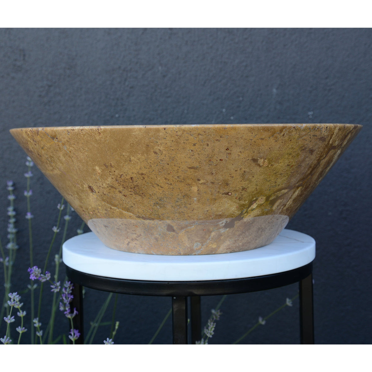 Noce Brown Travertine Vessel Sink - Handcrafted Carved Round, photo 3 of 10