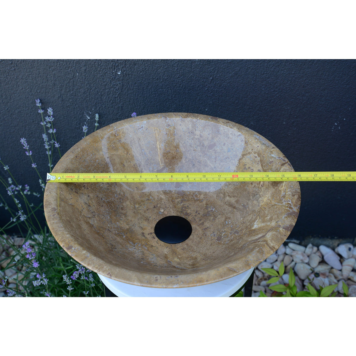 Noce Brown Travertine Vessel Sink - Handcrafted Carved Round, photo 7 of 10