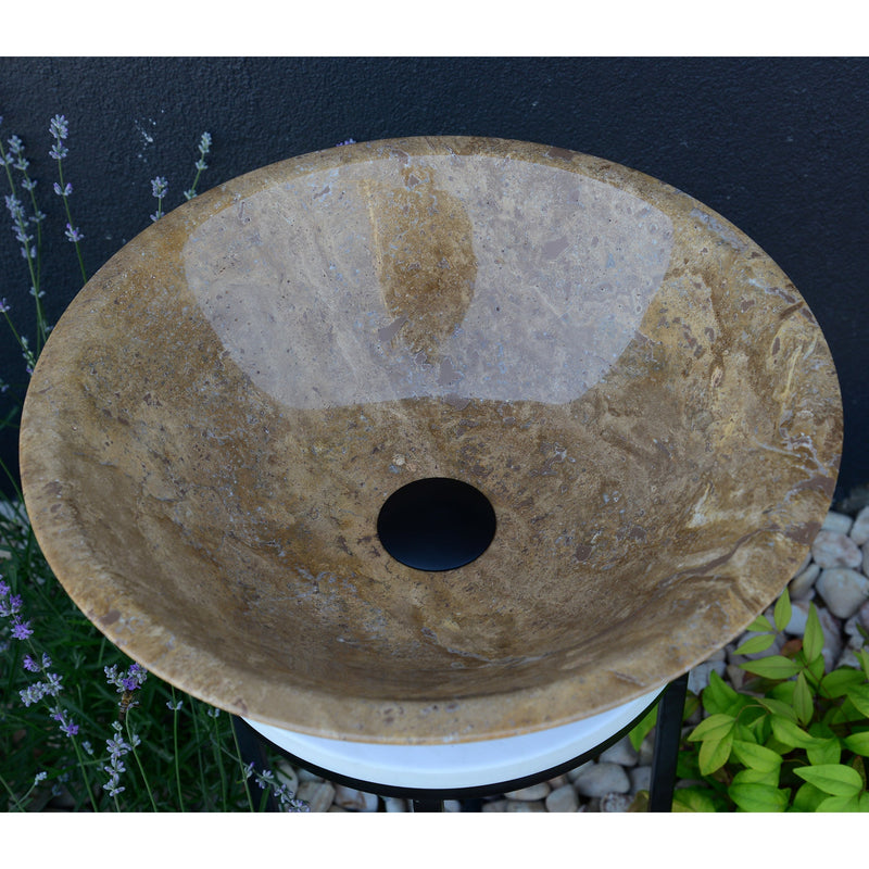 Noce Brown Travertine Vessel Sink - Handcrafted Carved Round, photo 5 of 10