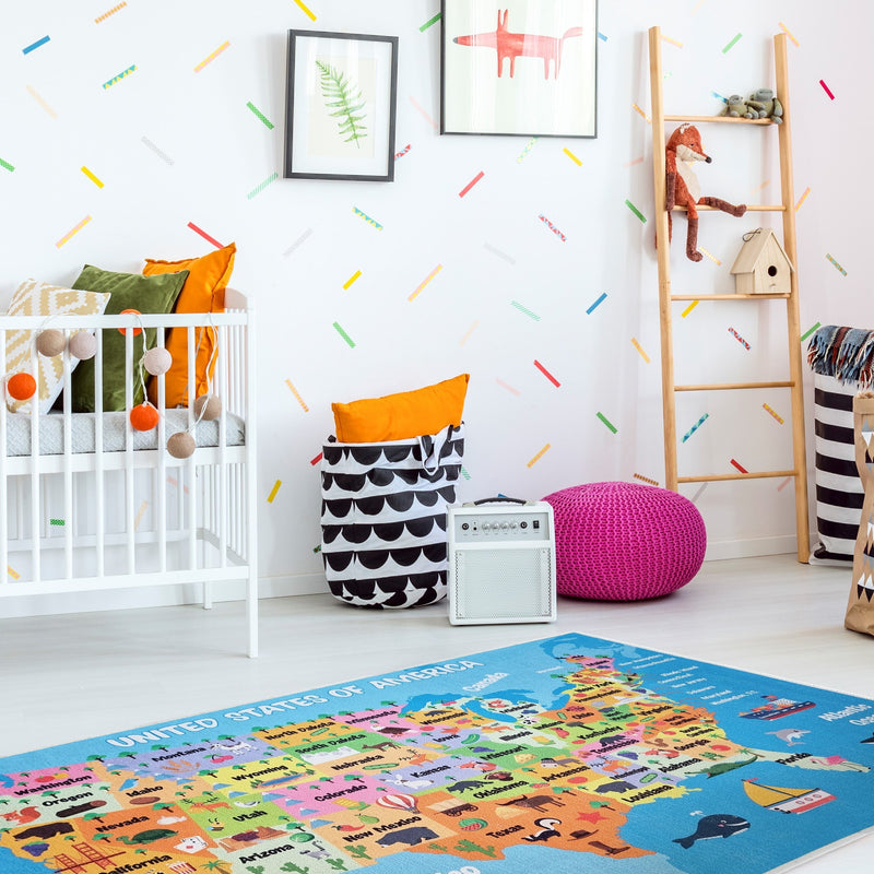 Sussex Home Low Pile Kids Rug for Playroom - Washable Cotton Educational Rug for Kids Room - 39.5 x 59 Inches - Usa Map Pattern