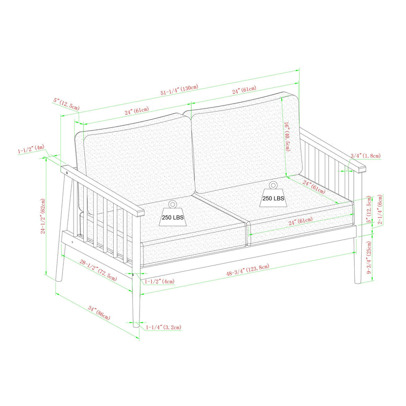 Circa Modern Solid Wood Spindle Patio Loveseat