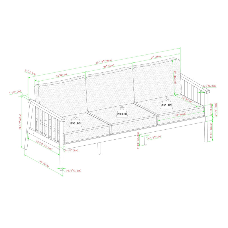 Circa Modern Solid Wood Spindle Patio Sofa