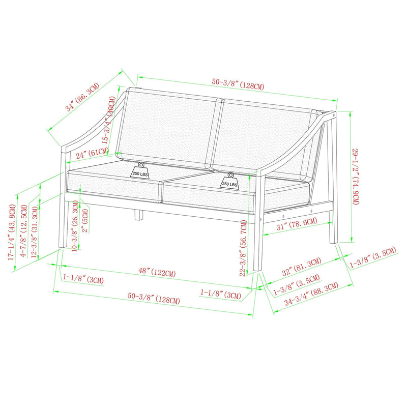 Cologne Modern Solid Wood Outdoor Loveseat