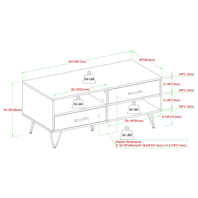 Croft 42" 2-Drawer Coffee Table with Hairpin Legs