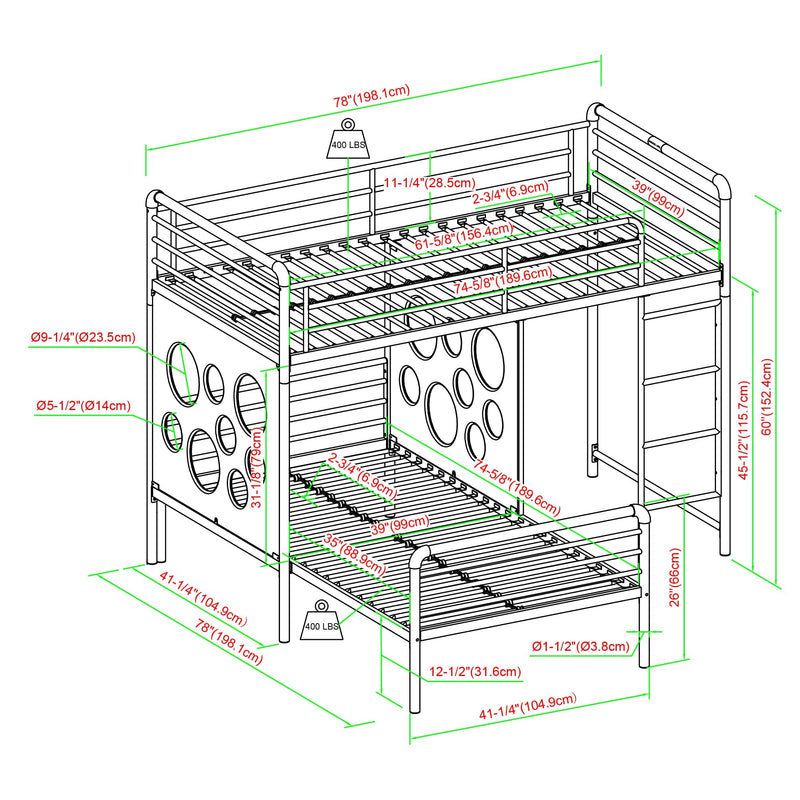 Devan 60" L-Shape Bunk Bed with Cut Out Panels