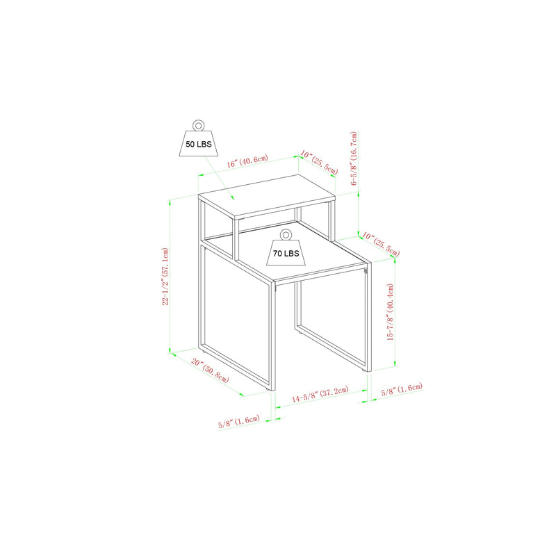 Fasi 16" Metal and Wood Two Tiered Side Table