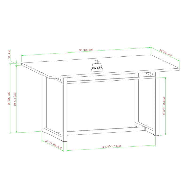 60" Contemporary Wood and Metal Dining Table