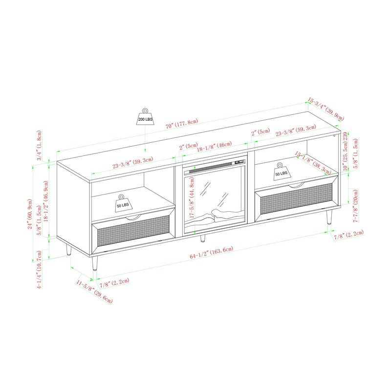 70" Modern Rattan Door Fireplace Console