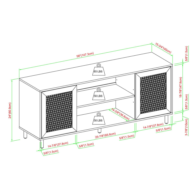 58" 2 Door Wood and Rattan TV Stand