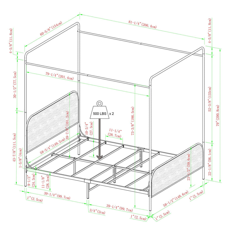 Metro Modern Metal and Wood Canopy Queen Bedframe