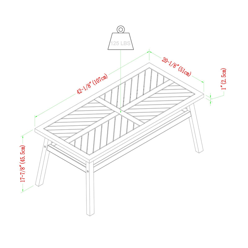 4-Piece Modern Chevron Acacia Outdoor Chaise Sectional with Coffee Table