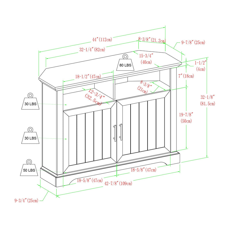 Columbus 44" Grooved Door Corner TV Stand