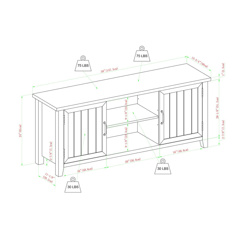Farmhouse 58" Modern Grooved 2 Door TV Stand